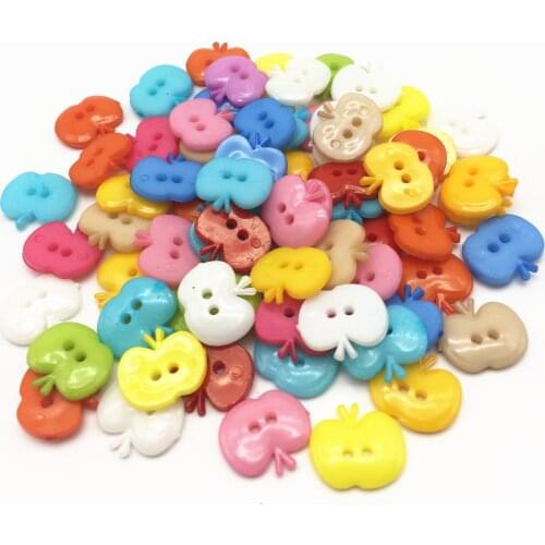 100pcs 15x16mm Plastic Apple Shaped Mixed Buttons 2 Holes Sewing Clothing Accessories DIY Cardmaking Embellishments Crafts