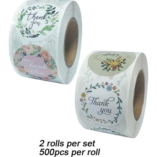 2 Rolls/Set Flower Printing Thank You Stickers Cake Shop Sealing Label Sticker Kids Scrapbooking Stickers Diameter 3.8cm/1.5inch