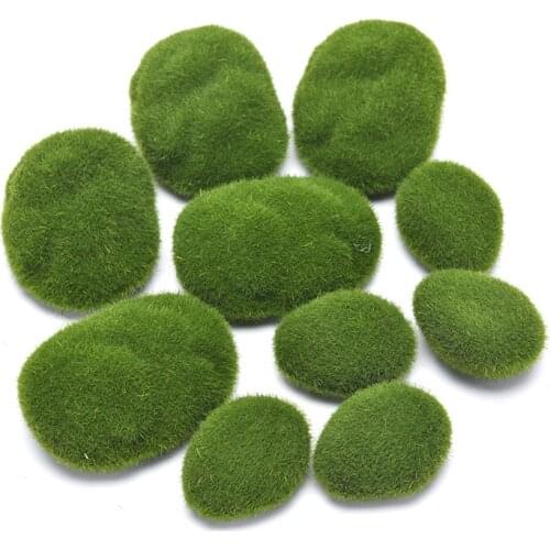 20Pcs 3 Size Artificial Moss Stone Rock Green Moss Covered DIY Home Garden Decor