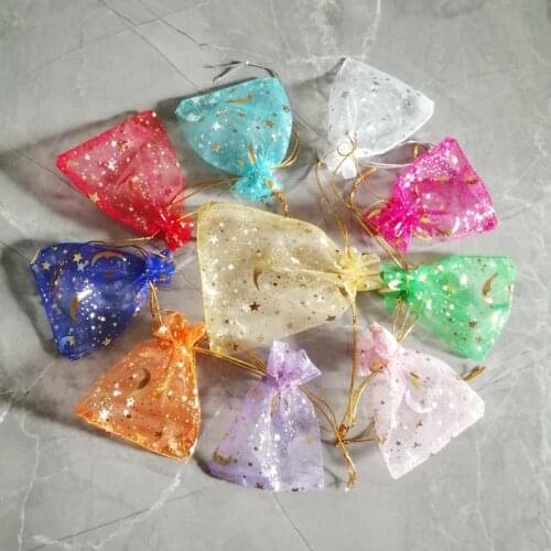 200pcs Star Moon Jewelry Packaging Bag Small Bag for Jewelry Pouch Mini Drawstring Storage Bags Organza Gift Bags Wedding Pouch