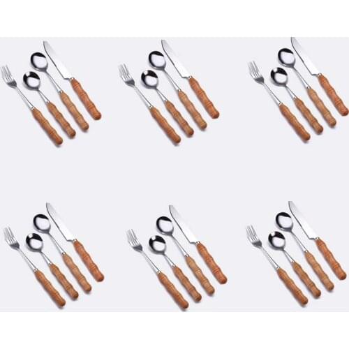 4pcs/24pcs Cutlery Set Stainless Steel Wooden Handle Utensils For Kitchen Fork Spoons Knives Dinner Set Tableware Sets Wholesale