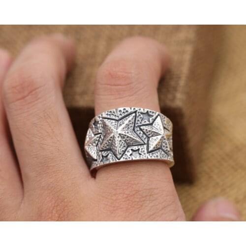925 STERLING SILVER star MENS PUNK Biker Ring jewelry A5701