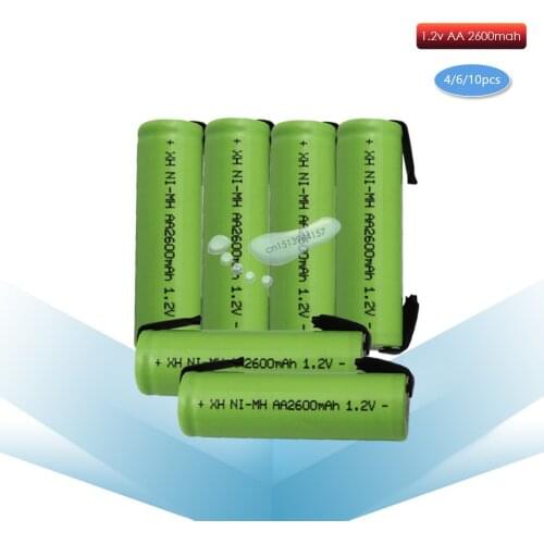Kpay 4/6/10pcs 1.2V 2600mah 2A Ni-Mh AA rechargeable battery with welding tabs electric shaver razor toothbrush battery
