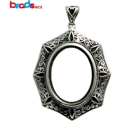 Beadsnice Wholesale Silver 925 Pendant Charm Oval fit 22x17mm Pendant Settings for Handmade Necklaces DIY Custom ID32301