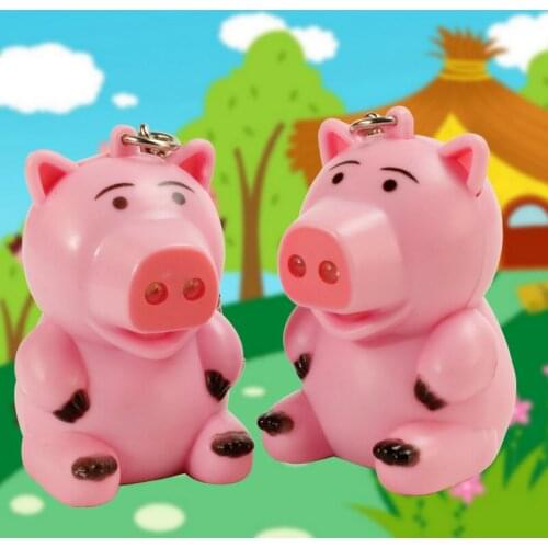 FREE SHIPPING BY DHL 200pcs/lot Plastic LED Pink Piggy Keychains with Sound Novelty Toy Keyrings for Kids