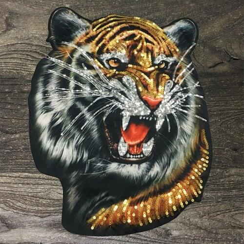 Large Punk Tiger Head Patches Sequin Print Badges Motorcycle Biker Jacket Backpatches
