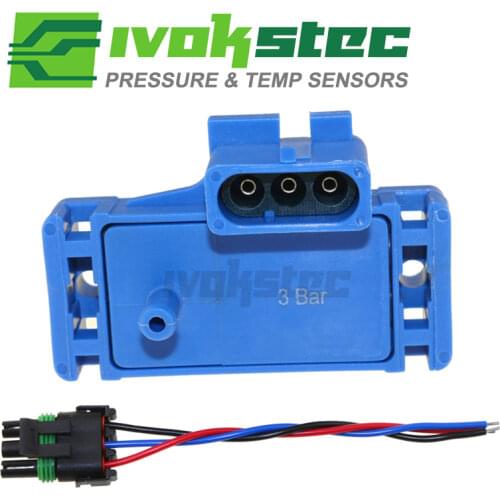 3Bar 3 Bar 12223861 Turbo Boost Pressure Map Sensor For Cadillac Chevrolet Chevy Pontiac Buick With Pigtail Plug Wire Kit