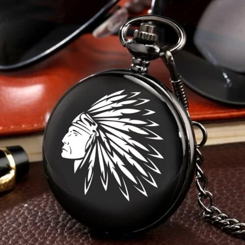 Customized Antique Indian Old Man Portrait Design Quartz Fob Pocket Watch Black Chain Necklace Chain Souvenir Gifts Dropshipping