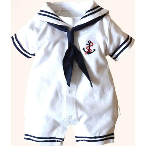 Toddler Baby Boy Clothes Sailor Navy Wind Style Romper Short Sleeve Jumpsuit Costumes Clothes Summer Outfits For 4-18Months