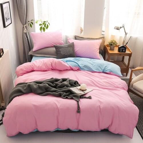 Classic Pure color Linens Bed Bedding Set 3/4pcs Yellow Blue Gray Purple Red color 150x200cm 180x220cm Size Bedclothes