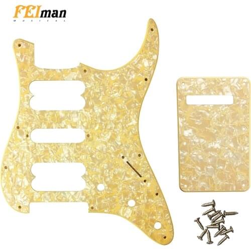 Pleroo Guitar parts st pickguards with back plate and 17 Screws For fender 72' Standard Strat HSH PLAYER SERIES PICKUPS Guitar
