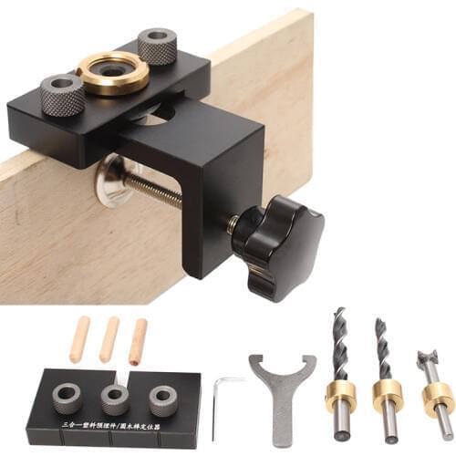 Woodworking 3 in 1 Adjustable Doweling Jig 8/15mm Drill Bit Pocket Hole Jig Guide Kit For Furniture Connecting Hole Puncher
