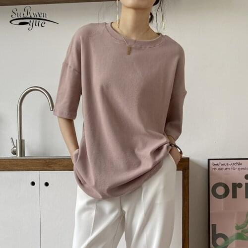 Korean Loose Oversize Cotton Short Sleeve Tee Shirt Women Blusas Mujer De Moda 2020 Fashion Simple Bottoming Tops 9669