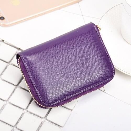 Women Business Card Holder Genuine Leather Prevent RFID Card Wallet Red Purple Blue Green Black Coffee Yellow Zipper Money Bag