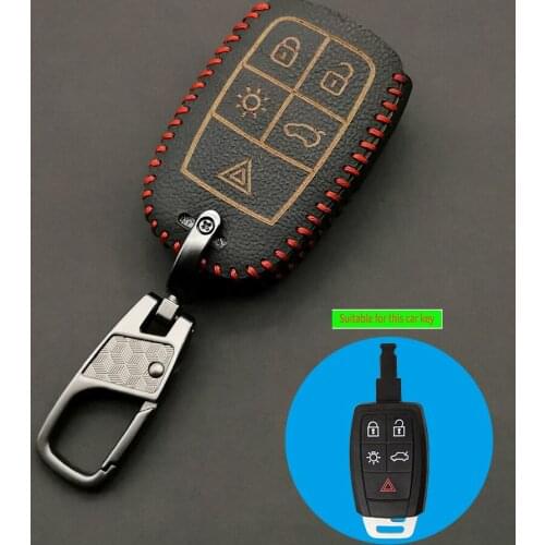 Carrying Leather Key Fob Cover Case Cap Skin Set for VOLVO C30 C70 S40 V40 V50 2008 2009 2010 2011 Remote 5 Buttons Keyless