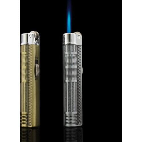 Mini Slender Aluminum alloy non-slip Butane inflatable gas Cigarette lighter jet Turbo torch flame grinding wheel Safety igniter