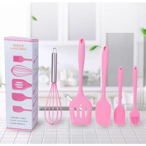 JANKNG 5Pcs Silicone Kitchen Cooking Tool Utensil Set Non-stick Kitchenware Non-Stick Ladle Sets Beaters Gadget Accessories Set