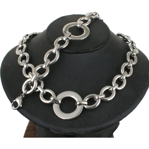 New Style Stainless Steel Vintage Jewelry 15mm Chain Bracelet and Necklace Sets SGEZAREA