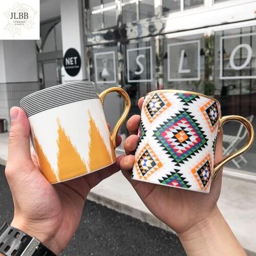 Luxurious Ceramic Coffee Cup Color Matching Cappuccino Latte Coffee Mug Office Household Water Drink Cup Ceylon Tea Black Teacup
