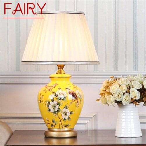 FAIRY Ceramic Table Lamps Copper Modern Luxury Pattern Desk Light LED Besjdes For Home Bedroom