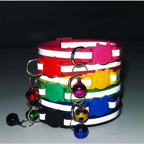 Reflective Cat Collar With Bell Safe Polyester Collars For Cats Dogs 18 Colors Pet Collar Breakaway Cat Collar