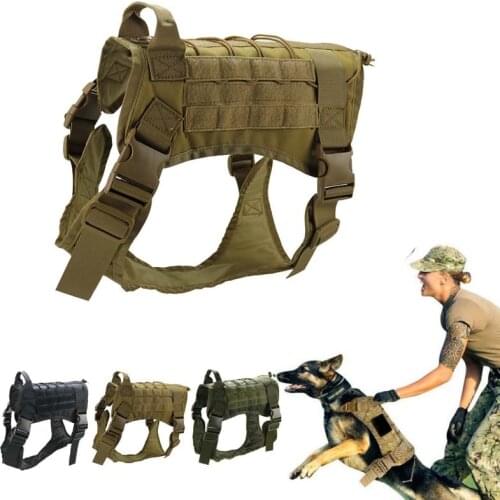 Tactical Service Dog Vest Training Hunting Molle Military Dog Vest Water-resistan Adjustable Dog Harness with Handle