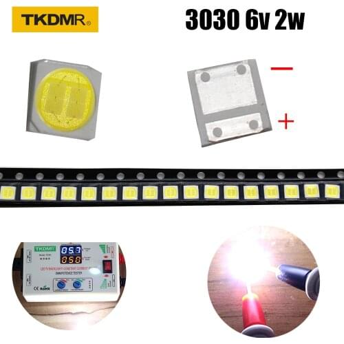 TKDMR 100/50pcs TCL LED Backlight High Power 2W 3030 6V Current 200-250MA Color Temperature 15000-20000kl White TV Application