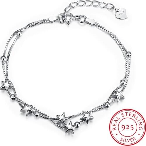 ZEMIOR Genuine Chain Link Bracelet For Women 925 Sterling Silver Romantic Star Charm Bracelets Fine Jewelry Gift Hot Selling