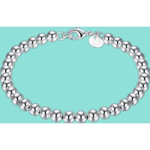 Top Quality Wholesale Sterling 925 Silver 6mm Beads Bracelets Charm Bracelets For Women Fine Fashion Bracelets