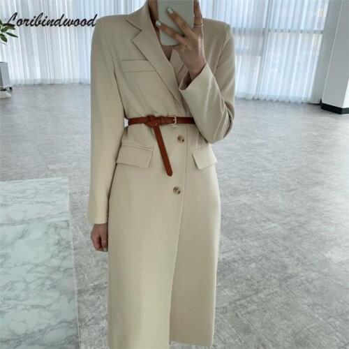 Loribindwood New 2021 Winter Womens Windbreakers Cardigans Blazers Elegant Oversized Split Coat Basic Long Trench Jackets