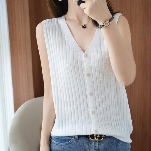 Womens Cardigans Tops New V-Neck Cardigan Sleeveless Thin Vest Summer Casual Jacket For Female Soft Solid Shirt Girl Clothes