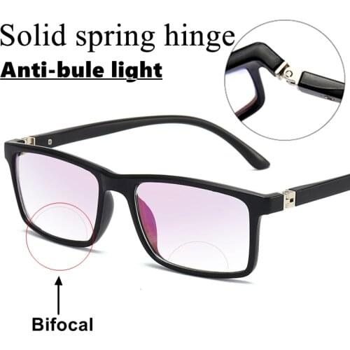 +1.0 1.5 2Men Women Bifocal Reading Glasses Anti-blue Light Far Near Magnification Presbyopic Glasses Square Full Frame Diopter