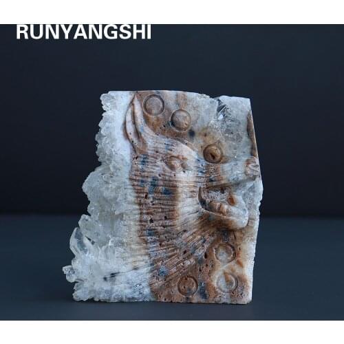 1pc Natural clear quartz cluster Hand carved rock Wolfs head shape handicraft healing stone home decoration