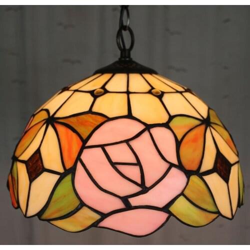 10 Inch Country rose Tiffany pendant light Country Style Stained Glass Lamp for Bedroom E27 110-240V