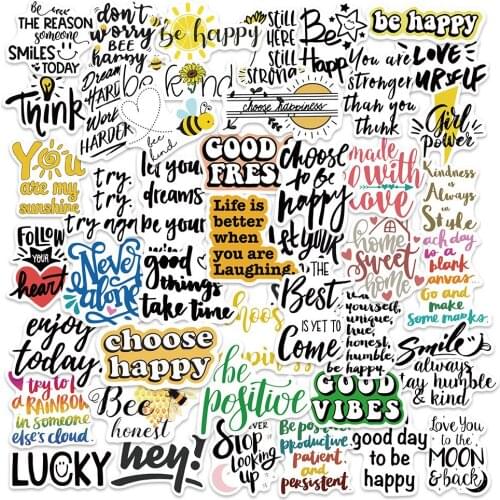 10/30/50Pcs English Letters Inspirational Quotes Sticker For Laptop Phone Skateboard Luggage Bicycle Helmet Stickers Kid Toys