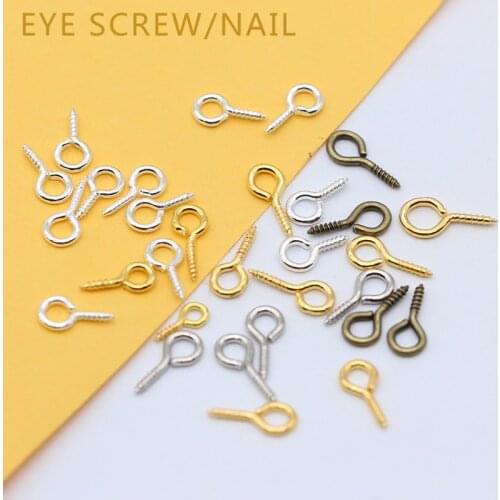 200p 8/10/12/13mm gold silver plated Eye Peg Bail Top Pins Screw Clasps Hook Eyelets Threaded w/ Loop for Half Drilled Beads Pin