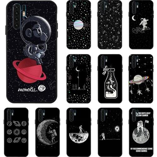3D Painted Black Case For Huawei P30 Lite Mate 20 Pro Cases Space Moon Astronaut Cover On for Huawei P Smart 2018 2019 Nova 3i 3