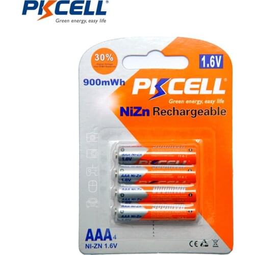 4Pcs/1Pack PKCELL NIZN 1.6V 900MWH AAA Rechargeable Battery 3A Bateria Baterias