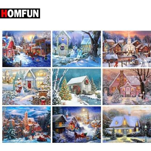 HOMFUN 3D Diamond Painting "House snow winter scene"DIY Full Rhinestones Drill Cross-stitch Kits Square Round Diamond Embroidery