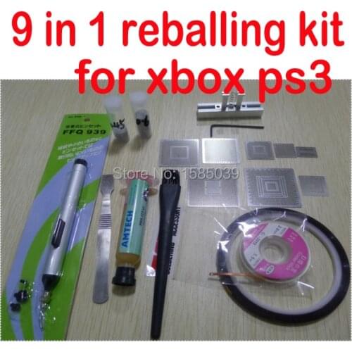 Freeshipping 9 in 1 BGA Reball Station +5 PCS for XBOX + 3 PCS Heat Direct stencils for PS3 +Solder Balls + Suction Pen