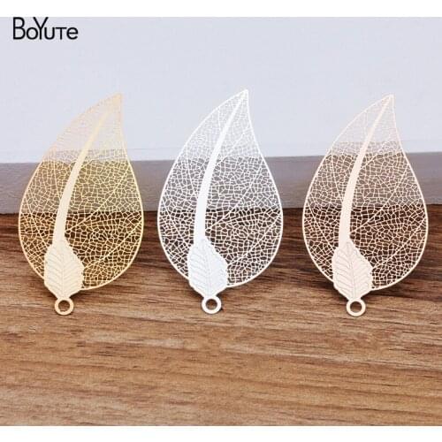 BoYuTe (10 Pieces/Lot) Metal Brass Corrosion Sheet 66*35MM Hollow out Leaf Pendant Diy Hand Made Jewelry Accessories Wholesale
