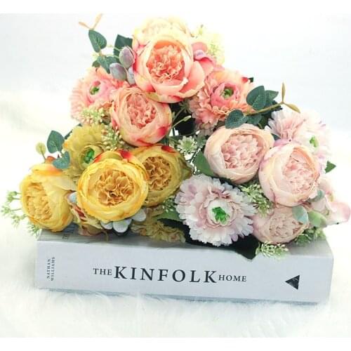 Artificial Flower Bouquet Pink Rose | 5 kinds of artificial peony flowers, fake flowers for 2020 family wedding decoration
