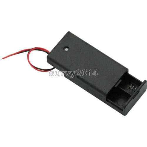 Black 2 AA Battery Holder Box Case With ON/OFF Button Switch New 2 AA 2A Plastic Battery Storage Case With Lead Wire
