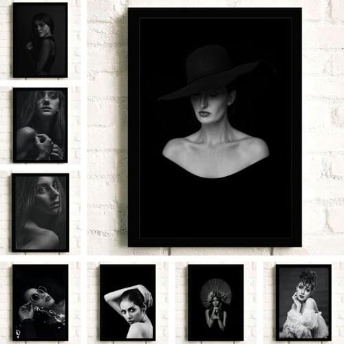 Character Photography Decorative Canvas Painting Ins Black and White Gray High-end Light Luxury Sofa Background Wall Painting