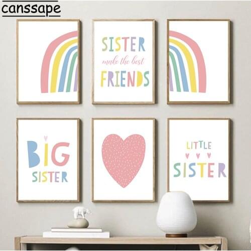 Nursery Wall Art Print Friend Paintings Rainbow Poster Heart Canvas Painting Nordic Wall Pictures Grils Bedroom Decoration