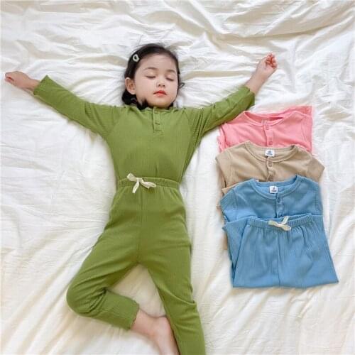 Childrens pajamas two piece set autumn 2021 boys and girls' placket soft skin friendly elastic home suit girls outfits