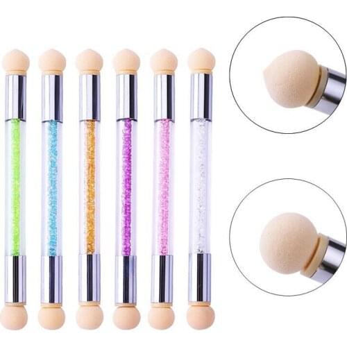 Double-ended Gradient Shading Pen Dotting Brush Sponge Head Rhinestone Handle Nail Art Brush Nail Art Stamping Plates Pattern