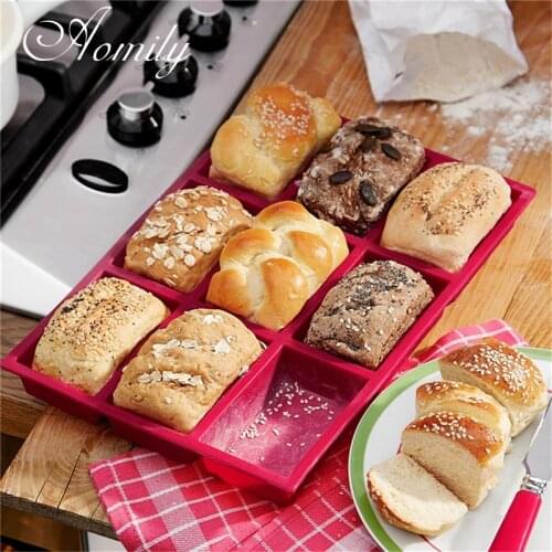 Aomily Silicone 9 Holes Bread Baking Pan Mould Tray Chocolate Cake Mould Dough Pastry Shaper Bakery DIY Baking Gadgets Helper
