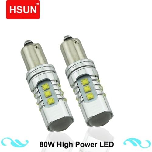 HSUN 2Pcs BA9S Led BAX9S LED BAY9S LED 80W Super Bright Canbus Lamps Error Free t4w h6w LED interior Lights Car Light Source 12V