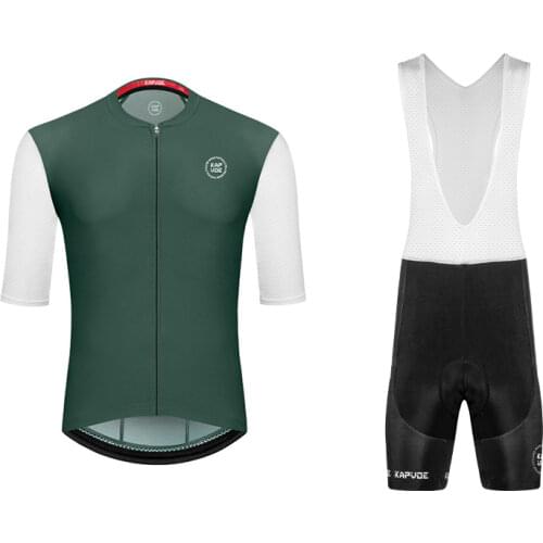 Kapvoe Pro Cycling Jersey Set Summer Wear Mountain Bike Clothes Bicycle Suit MTB Bike Breathable Short sleeve Clothing green